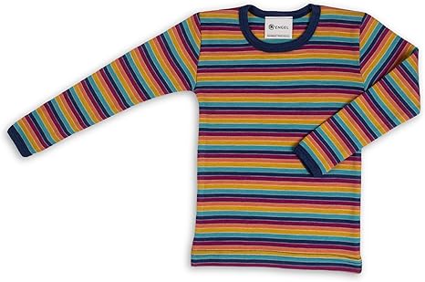 Maglietta in lana e seta a manica lunga per bimbi grandi - riga multicolor